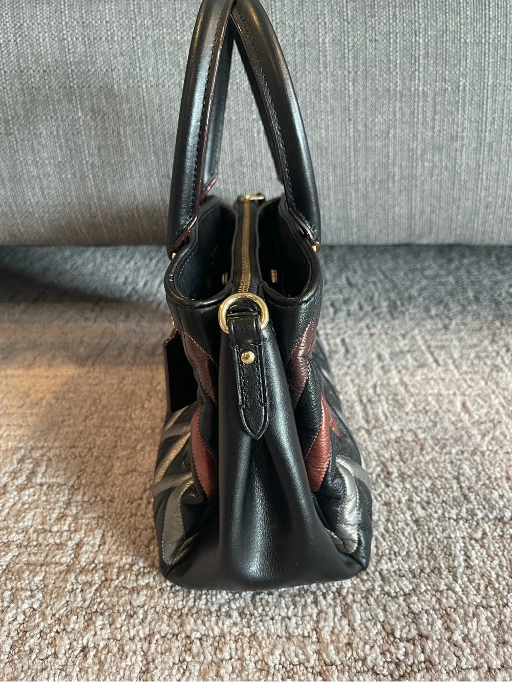 Coach Mini Sage Metallic Chevron Quilted Leather Satchel, Black Multi, F37372